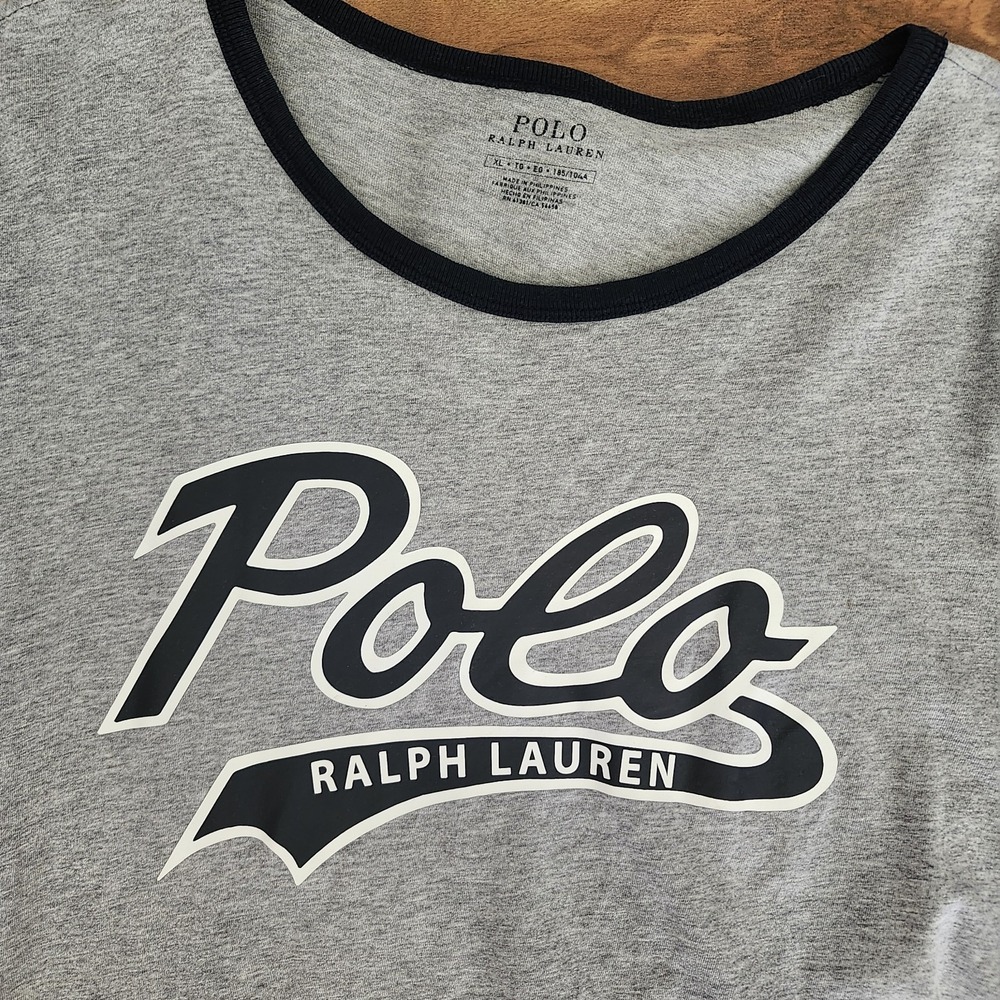 Polo Ralph Lauren Script Logo Varsity T-Shirt Grey Size XL